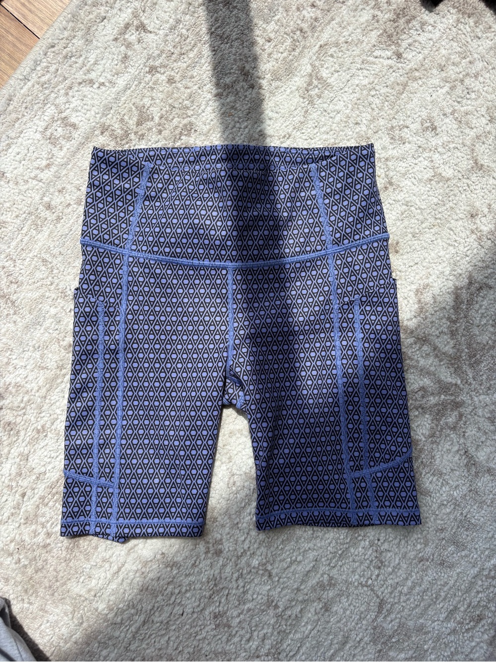 Athleta Navy Geometric High-Rise Bike Shorts